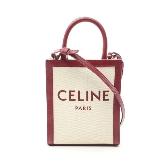 Celine Vertical Cabas Handbag Leather Ivory White Red - Picture 1 of 6